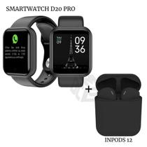 Kit Relogio Smartwatch Inteligente Y68 D20 Pro + Fone inPods 12 Bluetooth - Fit Pro
