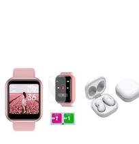 Kit Relogio Smartwatch Inteligente Y68 D20 Pro Rosa+ Fone S6 Bluetooth Branco Smart Bracelet