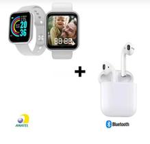 Kit Relogio Smartwatch Inteligente Y68 + Fone inPods 12 Bluetooth Branco Smart Bracelet