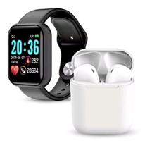 Kit Relogio Smartwatch Inteligente Y68 Preto + Fone inPods 12 Bluetooth -Branco