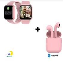 Kit Relogio Smartwatch Inteligente Y68 Pro + Fone inPods 12 Bluetooth - Rosa - Smart Bracelet