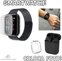 KIT Relógio Smartwatch P70 Com Duas Pulseiras Preto mais fone i12 Preto case e pelicula