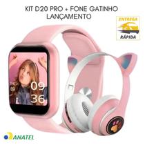 Kit Relógio Smartwatch Y68 D20 Fone Gatinho Bluetooth Led lançamento do momento