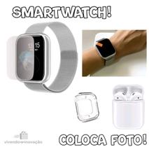 Kit Relógio Smartwhat P70 Prata + 2 Pulseiras + Fone Bluetooth I12 Branco