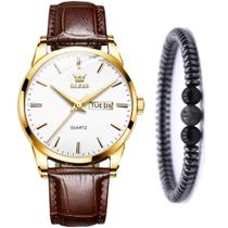 Kit Relógio Social Olevs Gold Masculino Luxo E Pulseira Hematita