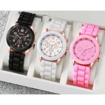 KIT Relógios Feminino GENEVA em Silicone Quartzo Esportivo de Luxo - Cores variadas