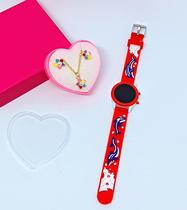 Kit Relógo infantil Digital Led menina Pulseira silicone Desenho animado 3D + Conjunto Colar e Brincos Lembrancia Moda