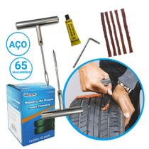 Kit Remendo Conserto e Reparo Pneu Sem Camara Macarrão 9 em 1 Carro e Moto Completo 65 Refis Profissional Kit Remendo Conserto e Reparo Pneu Sem Camara Macarrão 9 em 1 Carro e Moto Completo 65 Refis Profissional