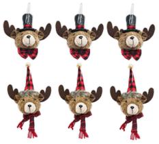 Kit Rena Pelúcia Premium Chapéu e Gorro Xadrez 12cm 6 Unidades - Master Christmas