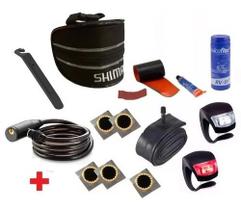 Kit Reparo Bicicleta Bolsa De Selim Câmara Ar Espátula + Led