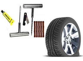 Kit Reparo de Pneu Ferro Sem Câmara C/ Chaves + 5 Refil + Cola Carro e Moto