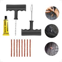 Kit Reparo de Pneu Sem Câmara C/Chaves + 5 Refil + Cola Carro e Moto