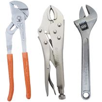 Kit Reparo Hidráulico Alicate Bomba DAgua 10" + Pressão 10" + Chave Ajustável Inglesa 6"