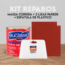 Kit reparo Massa corrida PVA Eucatex 900ml/1,4kg + espatula 13cm + 2 lixas de parede
