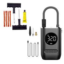 Kit Reparo Pneu + Bomba de Encher Pneu Mini Compressor Portátil