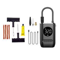 Kit Reparo Pneu + Bomba de Encher Pneu Mini Compressor Portátil