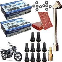 Kit reparo pneu de moto sem câmara Refil, Bico inflador, reparos e válvula