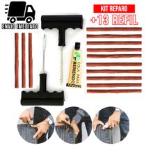 Kit Reparo Pneu sem Camara para Carro e Moto + 13 Refil Selante Macarrão Remendo