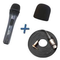 Kit Reportagem Microfone de Mão p/ Câmeras DSLR Cabo P2 Xlr 3m Espuma Baixa