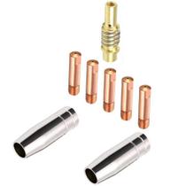 Kit Reposição para Tocha MIG 15ak: 2 Bocal 12mm Cromado + 1 Porta Bico / Difusor com Mola M6 + 5 Bicos de Contato 0,8mm Kit Reposição para Tocha MIG 15ak: 2 Bocal 12mm Cromado + 1 Porta Bico / Difusor com Mola M6 + 5 Bicos de Contato 0,8mm
