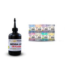 Kit Resina de Cura UV VR Flash 100g + 8 Pastas Cor Light 25g Kit Resina de Cura UV VR Flash 100g + 8 Pastas Cor Light 25g