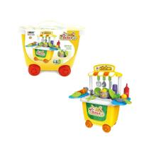 Kit Restaurante Mini Chef Faz De Conta Brinquedo Infantil 2 Em 1 Interativo Bancada De Cozinha Completa Comida Pia Com Rodas