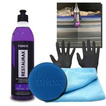 Kit Restaurax 500ml + Pano Microfibra + Aplicador Vonixx + Luvas Revitalizador de Plástico Vonixx