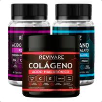 Kit Resveratrol Antioxidante + Colageno Verisol com Acido Hialuronico 300g + Triptofano Bem Estar Antidepressivo Natural - Revivare