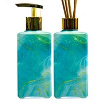 Kit Retangular Envel Marmore Azul porta Saboneteira e Aromatizador 250ml Kit Retangular Envel Marmore Azul porta Saboneteira e Aromatizador 250ml