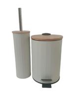 Kit Retro Lixeira 3 Litros + Escova Sanitária Bambu Branco - wincy