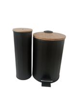 Kit Retro Lixeira 3 Litros + Escova Sanitária Bambu Preto