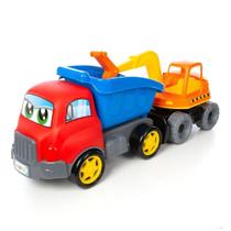 Kit Retroescavadeira e Caminhão Truck Grande Menino Articulável Maral Brinquedos