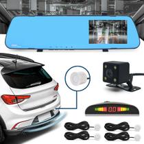Kit Retrovisor C/ Tela + Câmera + Sensor Ré Branco Toyota Etios 2013 2014 2015 2016 Espelho Visor Estacionamento - Knup