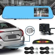 Kit Retrovisor C/ Tela + Câmera + Sensor Ré Prata Cromado Cromo Ford Focus 2016 2017 2018 2019 2020 Espelho Visor Estacionamento