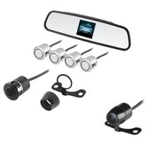 Kit retrovisor com camera de re e sensor de estacionamento kx3 prata