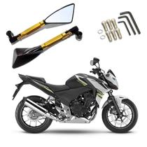 Kit Retrovisor R08 Esportivo Triangular Dourado para Moto Honda CB 500F 2011 2012 2013 2014 2015 2016 2017 2018 2019
