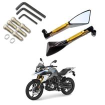 Kit Retrovisor Triangular Esportivo R08 Dourado para Moto BMW G 310 GS 2005 2006 2007 2008 -2016 2017 2018 2019 2020