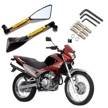 Kit Retrovisor Triangular Esportivo R08 Dourado para Moto Falcon NX400 2003 2004 2005 2006 2007 2008 2009 2010 - 2020