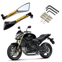 Kit Retrovisor Triangular Esportivo R08 Dourado para Moto Honda CB 600 Hornet 2005 2006 - 2013 2014 2015 2016 2017 2018