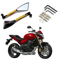 Kit Retrovisor Triangular Esportivo R08 Dourado para Moto Honda CB 650F 2011 2012 2013 2014 2015 2016 2017 2018 2019