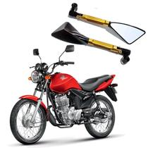 Kit Retrovisor Triangular Esportivo R08 Dourado para Moto Honda CG 125 FAN 2005 2006 2007 2008 2009 2010 2011 até 2020