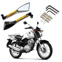 Kit Retrovisor Triangular Esportivo R08 Dourado para Moto Honda CG 150 Cargo 2010 2011 2012 2013 2014 2015 ATÉ 2019