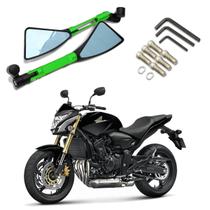 Kit Retrovisor Triangular Esportivo Stallion R08 Verde para Moto Honda CB 600 HORNET 2005 2006 2007 até 2013