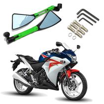 Kit Retrovisor Triangular Esportivo Stallion R08 Verde para Moto Honda CBR 250R 2012 2013