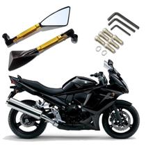 Kit Retrovisor Triangular R08 Esportivo Dourado para Moto Suzuki 650F 2007 2008 2009 2010 2011 2012 2013 até 2019