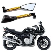 Kit Retrovisor Triangular R08 Esportivo Dourado para Moto Suzuki Bandit 1250 2007 2008 2009 2010 2011 2012 até 2019