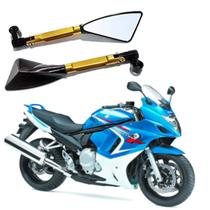 Kit Retrovisor Triangular R08 Esportivo Dourado para Moto Suzuki Bandit 600 2007 2008 2009 2010 2011 2012 até 2019