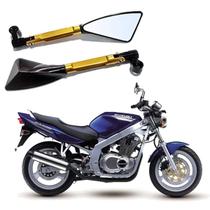 Kit Retrovisor Triangular R08 Esportivo Dourado para Moto Suzuki GS 500 2007 2008 2009 2010 2011 2012 até 2019