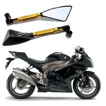 Kit Retrovisor Triangular R08 Esportivo Dourado para Moto Suzuki GSX R 1000 2007 2008 2009 2010 2011 2012 até 2019
