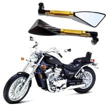 Kit Retrovisor Triangular R08 Esportivo Dourado para Moto Suzuki Intruder VS 800 GLP 2007 2008 2009 2010 2011 2012